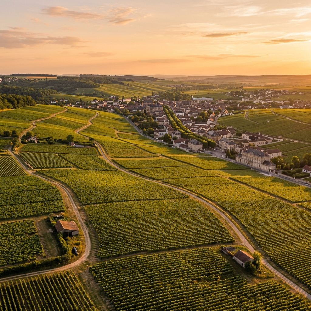 Vignes de Champagne à Épernay au coucher de soleil